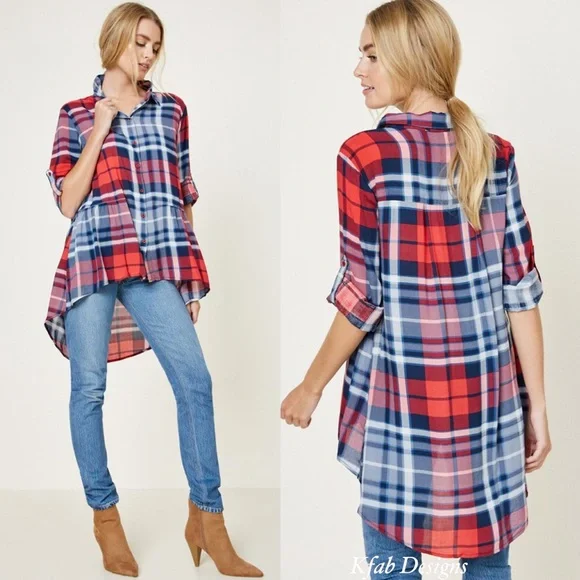 ❤️LAST! Comfy Plaid Hi Lo Button Down Top! - Picture 4 of 6